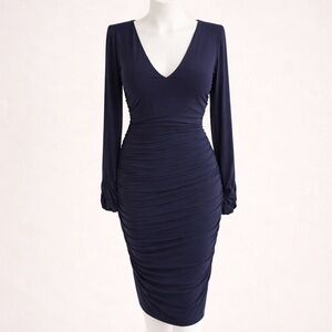 Boden Navy Ruched Long Sleeve Bodycon Dress NWT US 6L